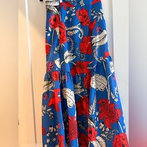 Beulah Blue Maxi Skirt with Red & White Floral Print